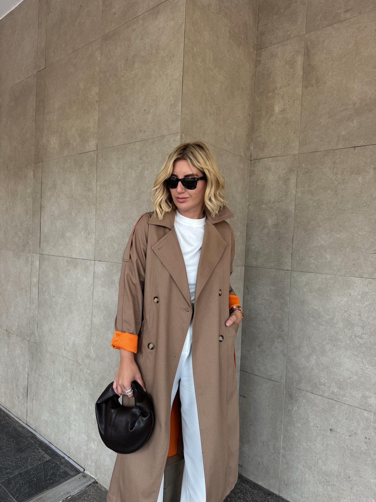 Özel Üretim Turuncu Astarlı Camel Trençkot