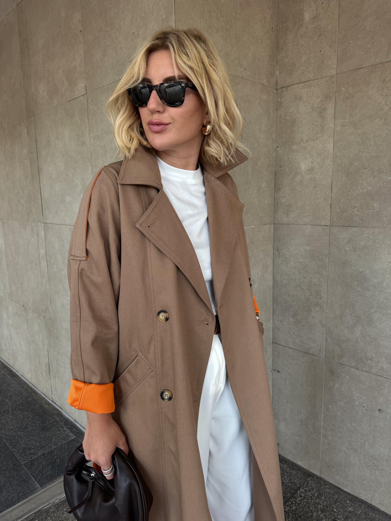 Özel Üretim Turuncu Astarlı Camel Trençkot