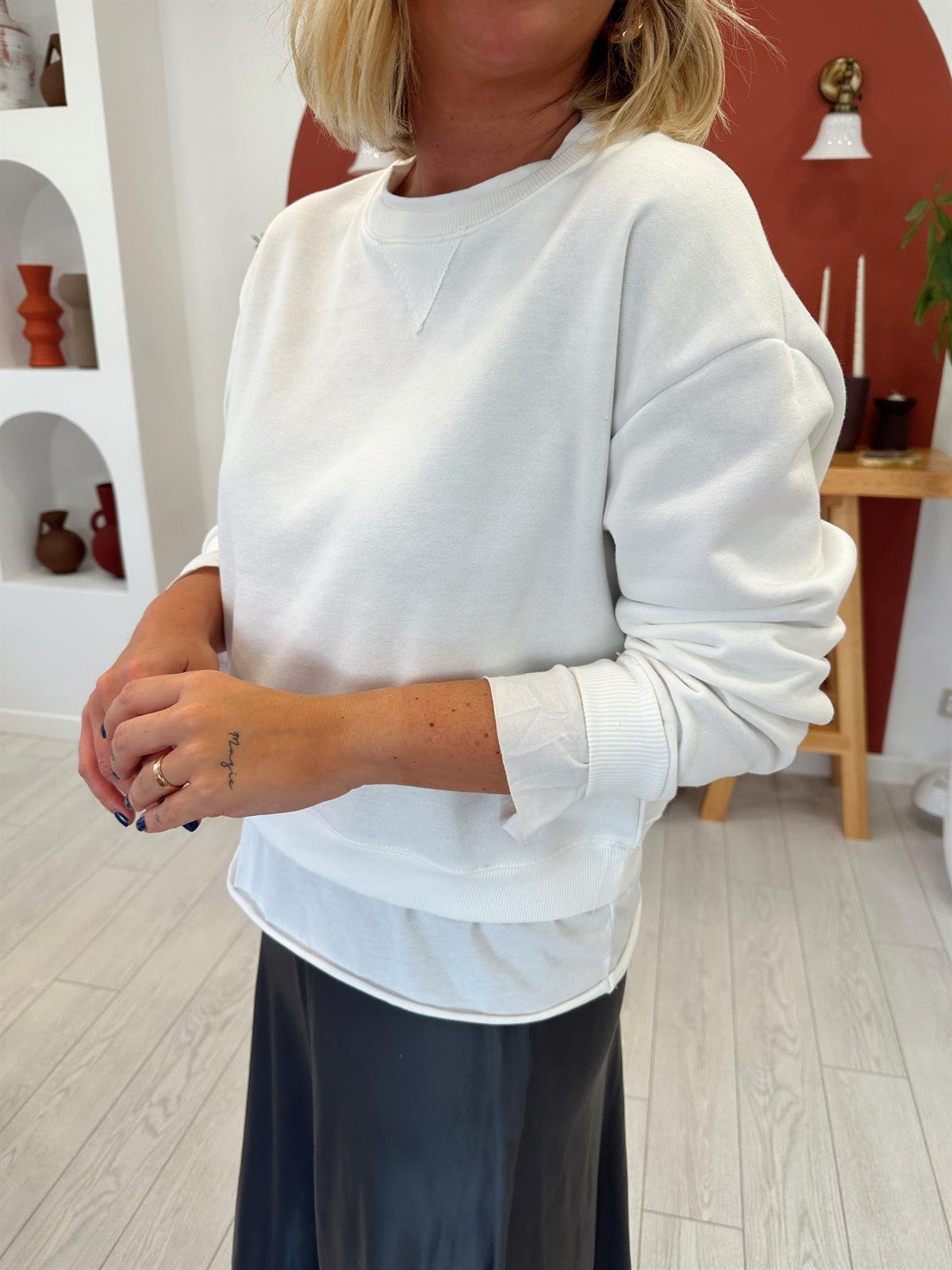 Penye Detaylı , Beyaz Renk , Basic Sweat