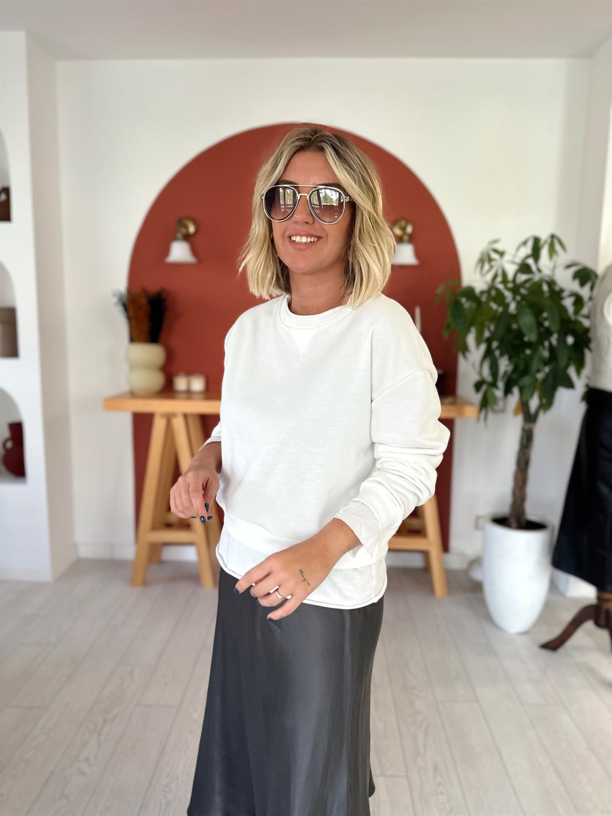 Penye Detaylı , Beyaz Renk , Basic Sweat