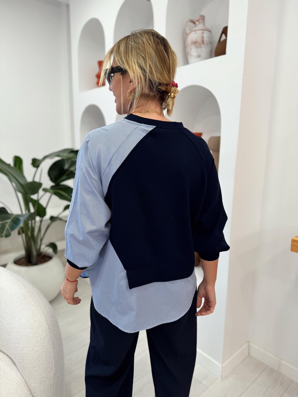 Poplin Detaylı Lacivert Modal Kumaş Sweat