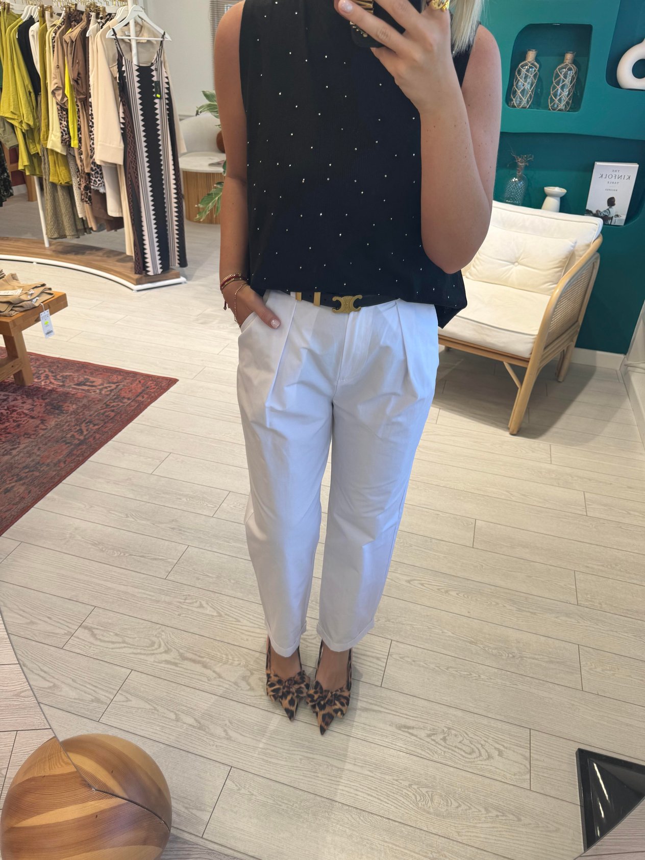 Premium Teknik Kumaş Beyaz Pantalon