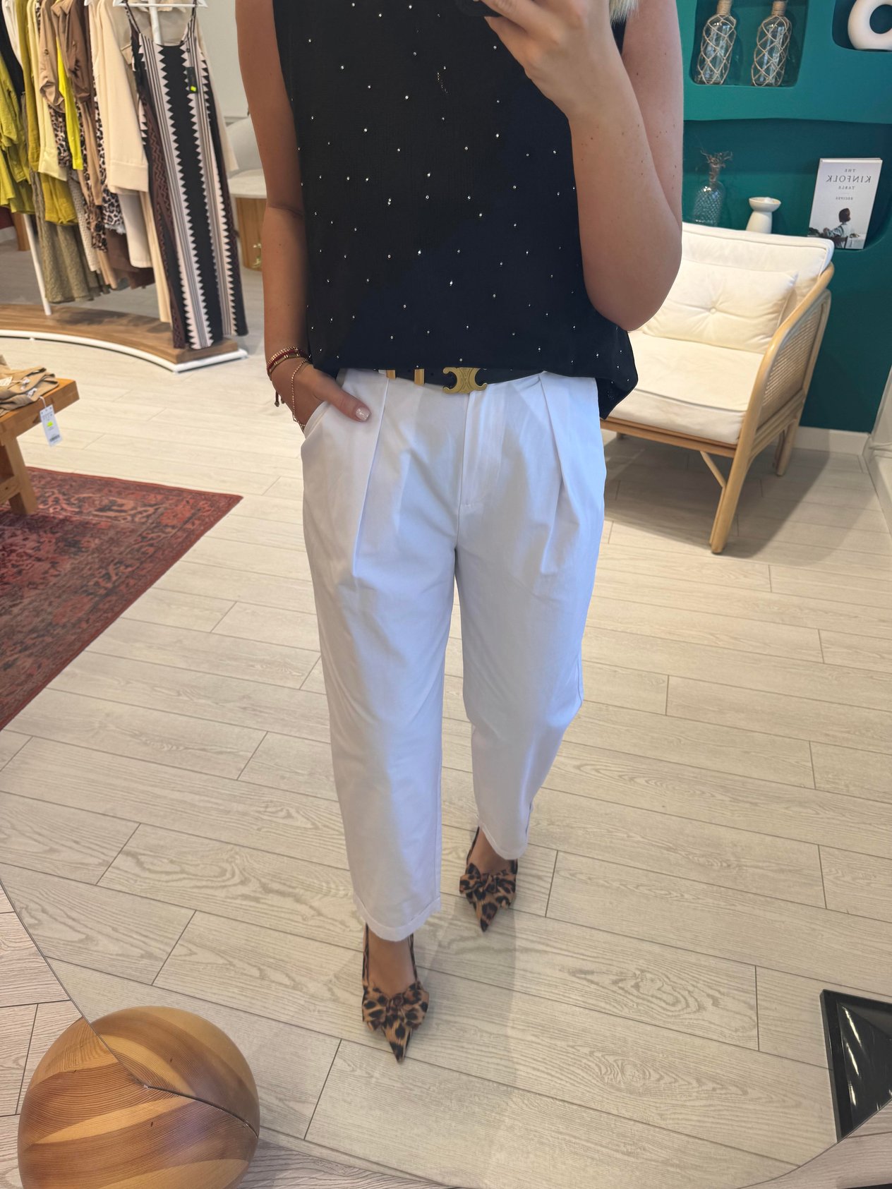 Premium Teknik Kumaş Beyaz Pantalon