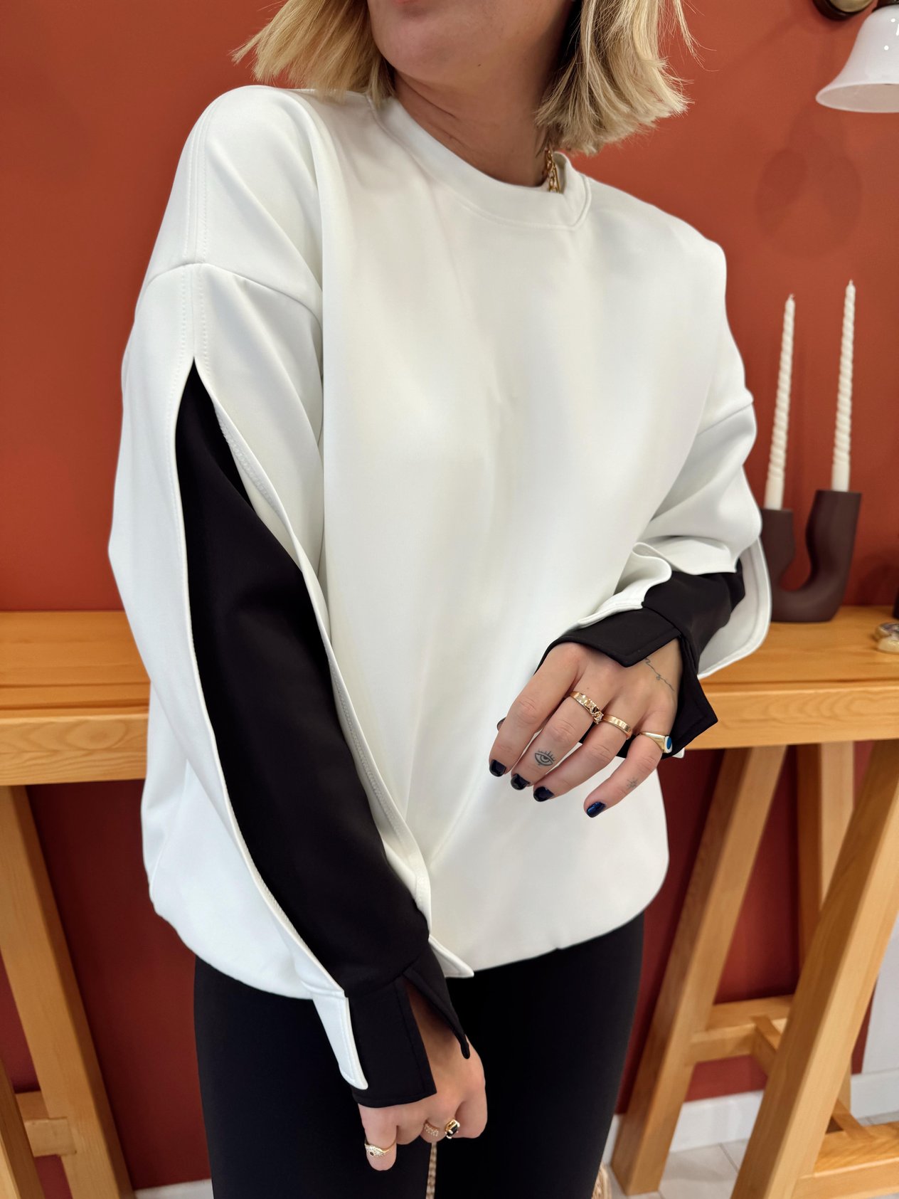 Tasarım, Scuba Kumaş Beyaz Sweatshirt