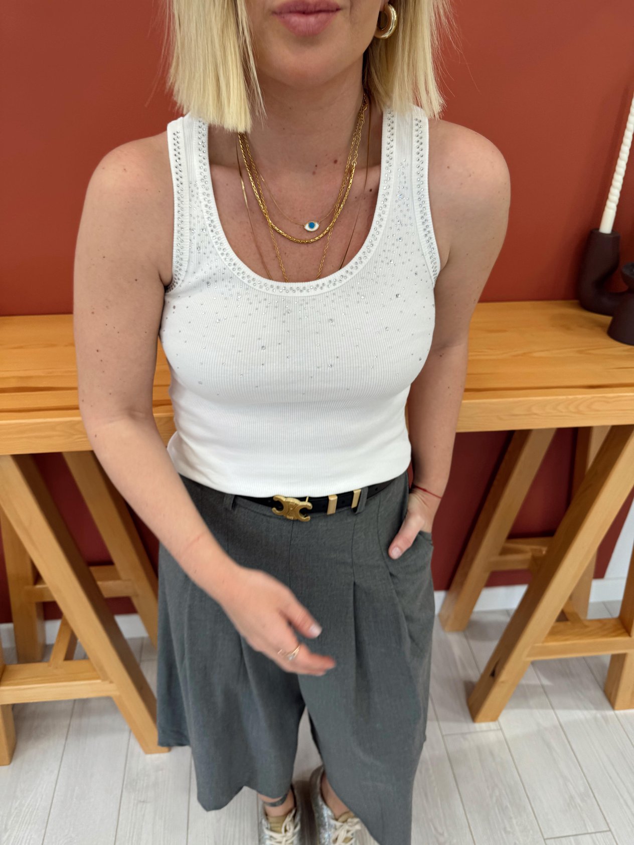 Taşlı Beyaz Body