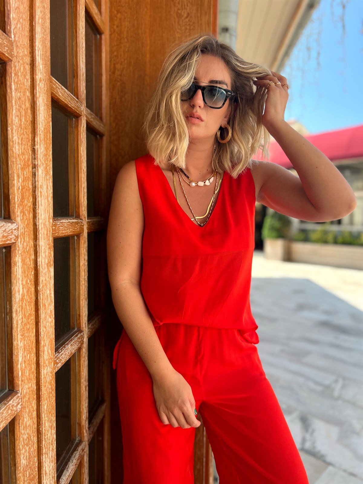 Tencel İpek Kumaş Kırmızı Takım