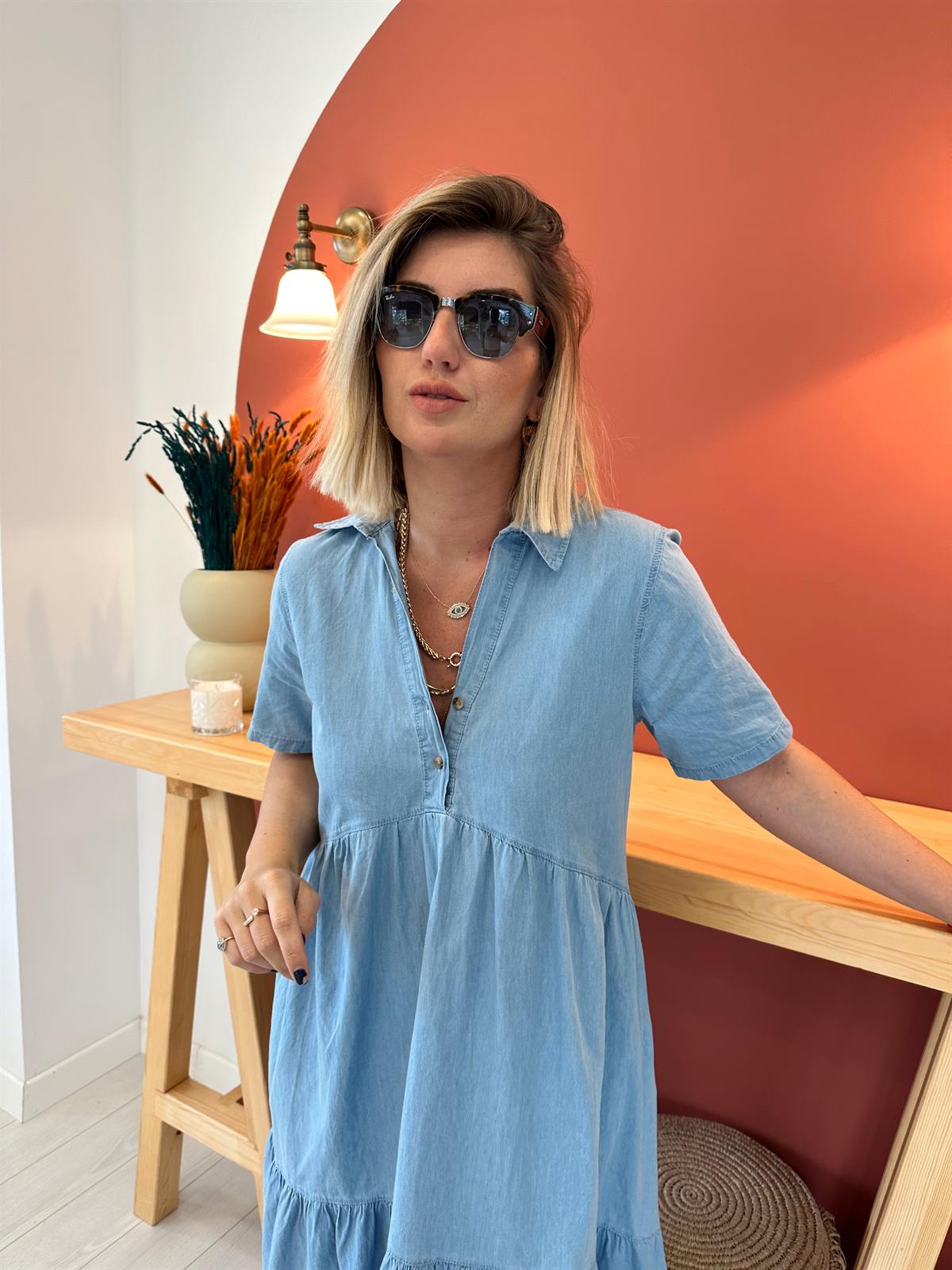 Yumuşacık, Buz Mavisi Jean Elbise