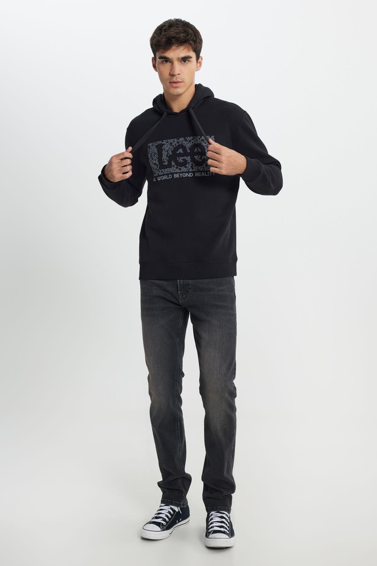 Big Logo Baskılı Kapüşonlu Sweatshirt Black