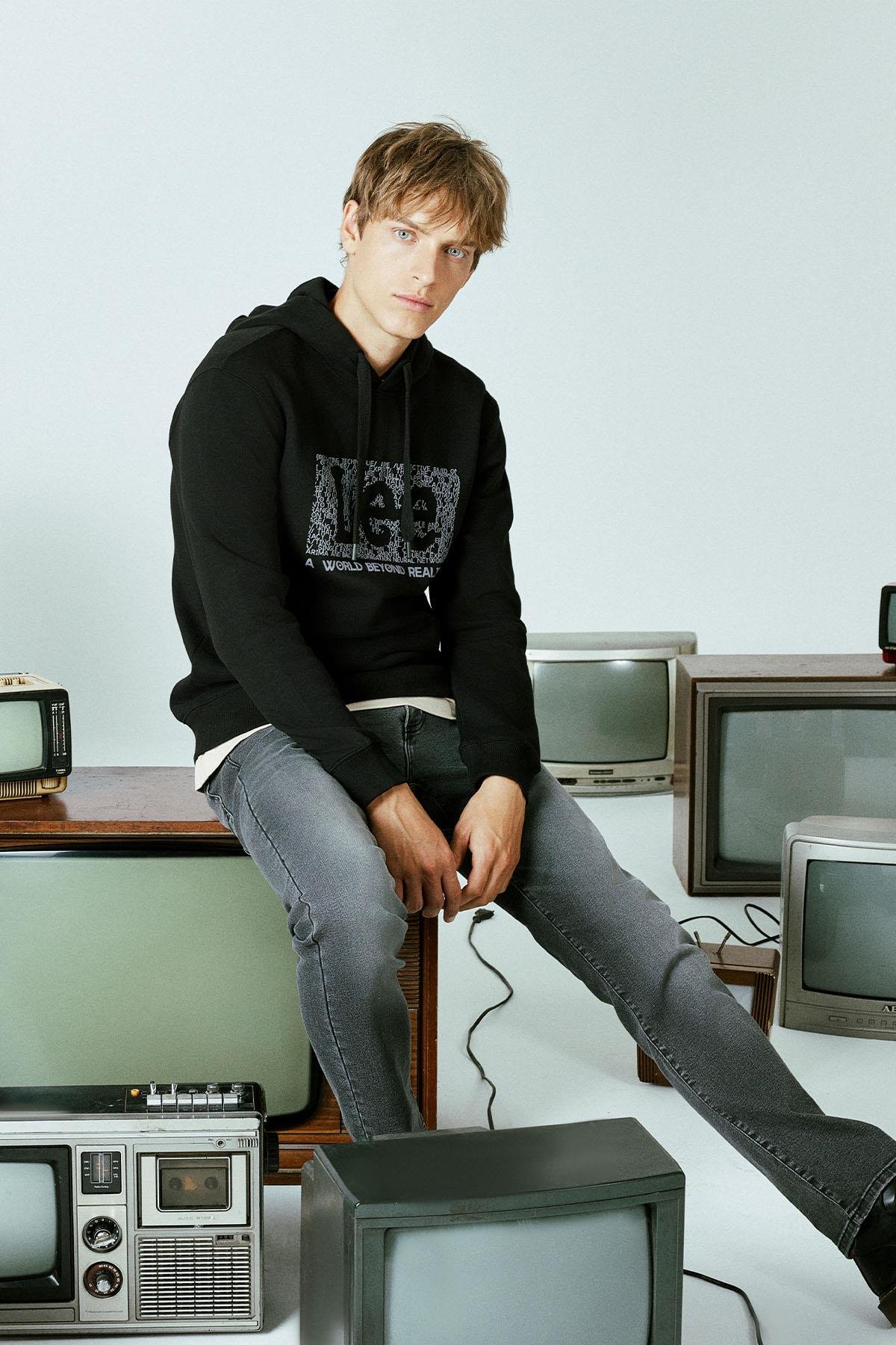 Big Logo Baskılı Kapüşonlu Sweatshirt Black