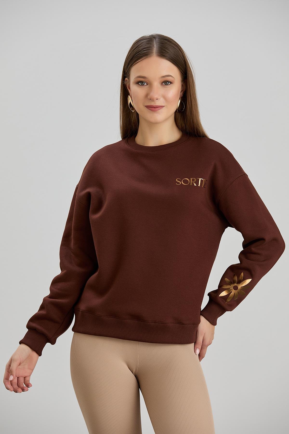 Sortie CollectionVARAK BASKILI BİS.YAKA ÜÇ İPLİK SWEAT Kahverengi
