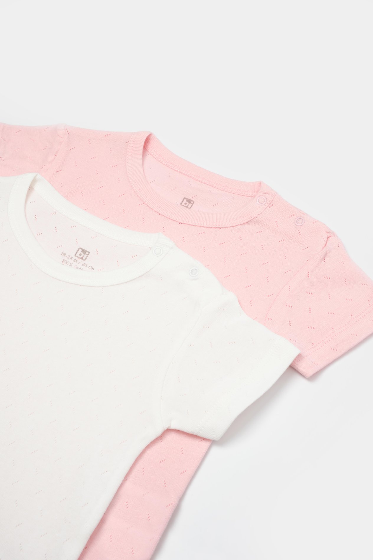 BİBABY JAKARLI 2Lİ YARIM KOL BODY PEMBE EKRU SET