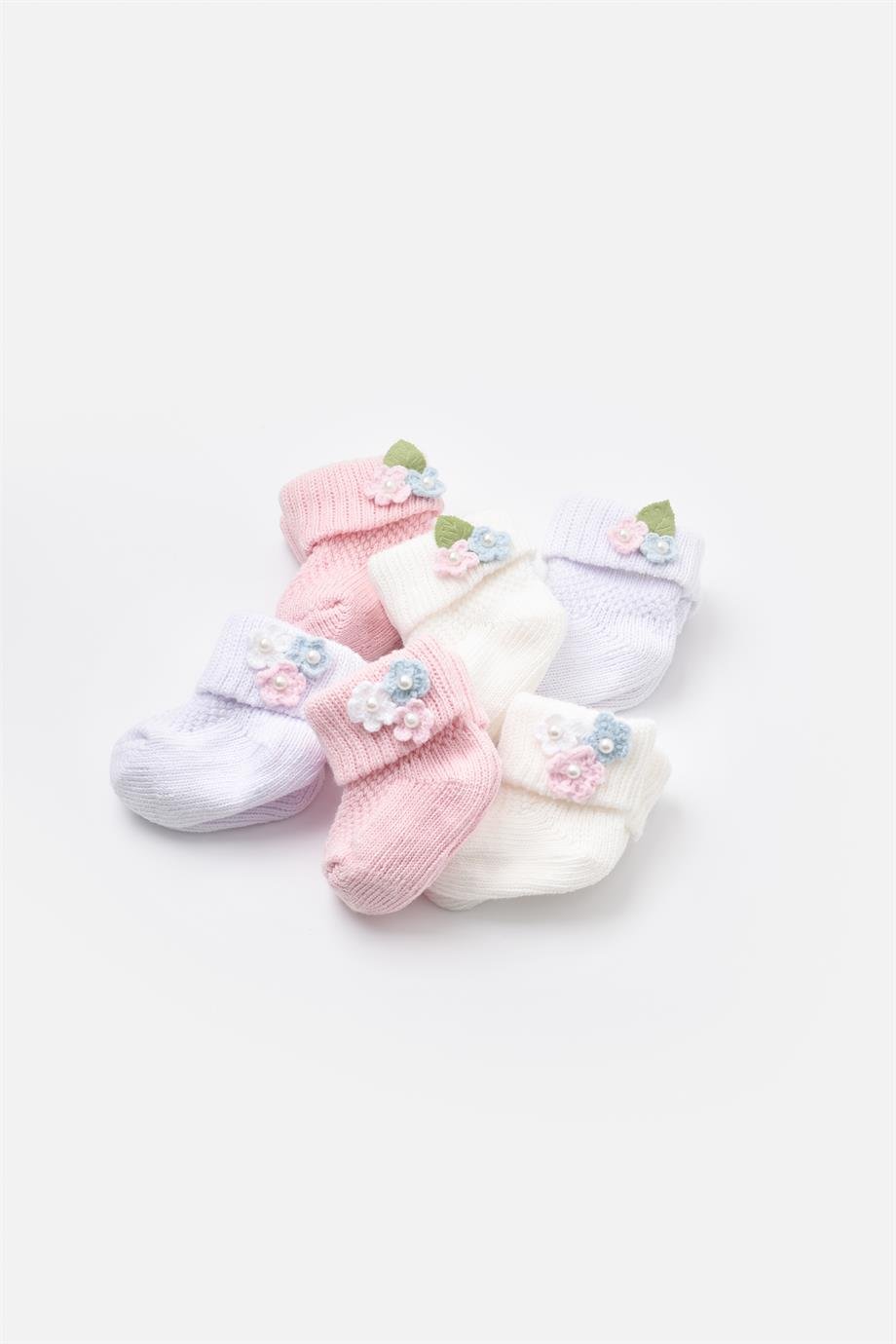 BİBABY ÖRGÜ ÇİÇEKLİ BEBE ÇORABI 0/3 AY SET