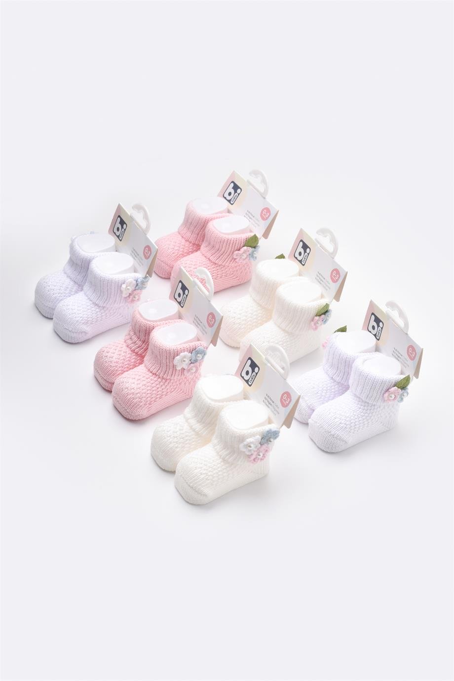 BİBABY ÖRGÜ ÇİÇEKLİ BEBE ÇORABI 0/3 AY SET