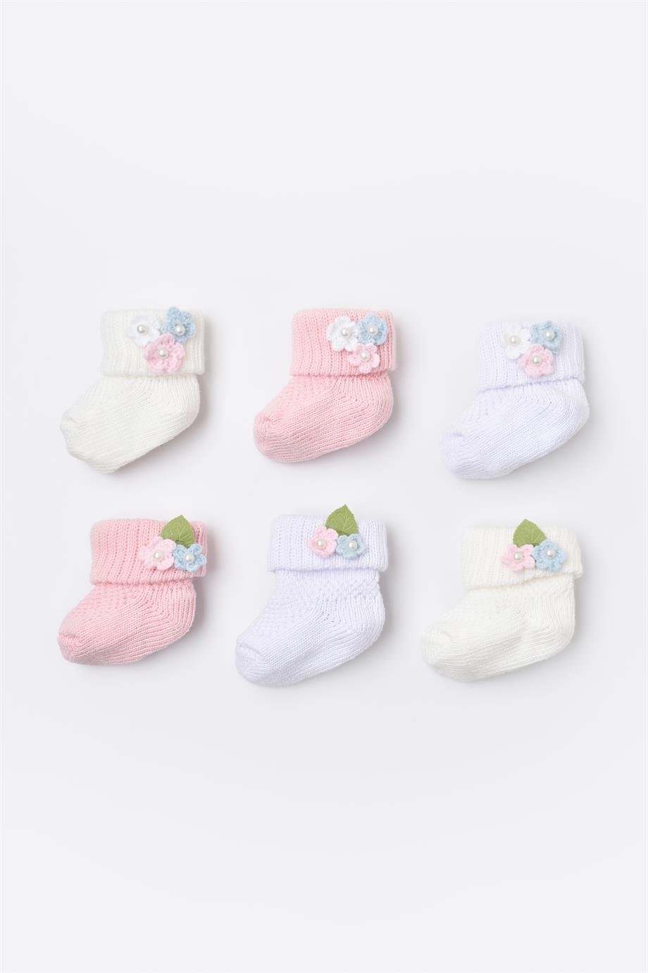 BİBABY ÖRGÜ ÇİÇEKLİ BEBE ÇORABI 0/3 AY SET