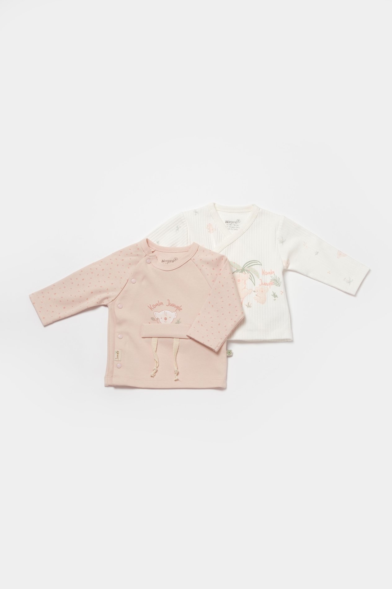 BİORGANİC KOALA JUNGLE BODY SIDE SNAP SHIRT 2 PCS PİNK SET