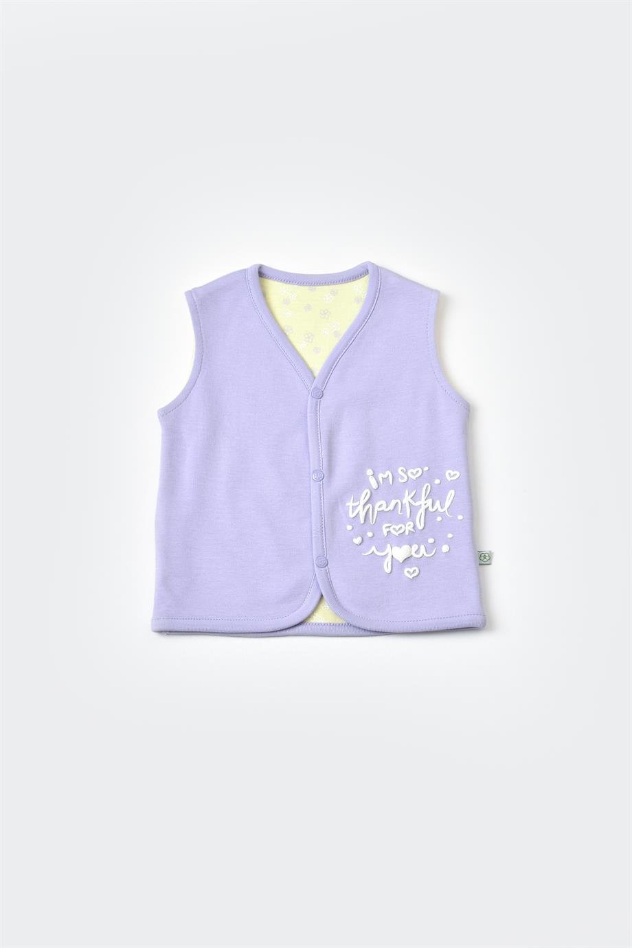 BİORGANİC LOVE YOU BABY ÇİFT TARAFLI PENYE YELEK YELLOW LAVENDER SET