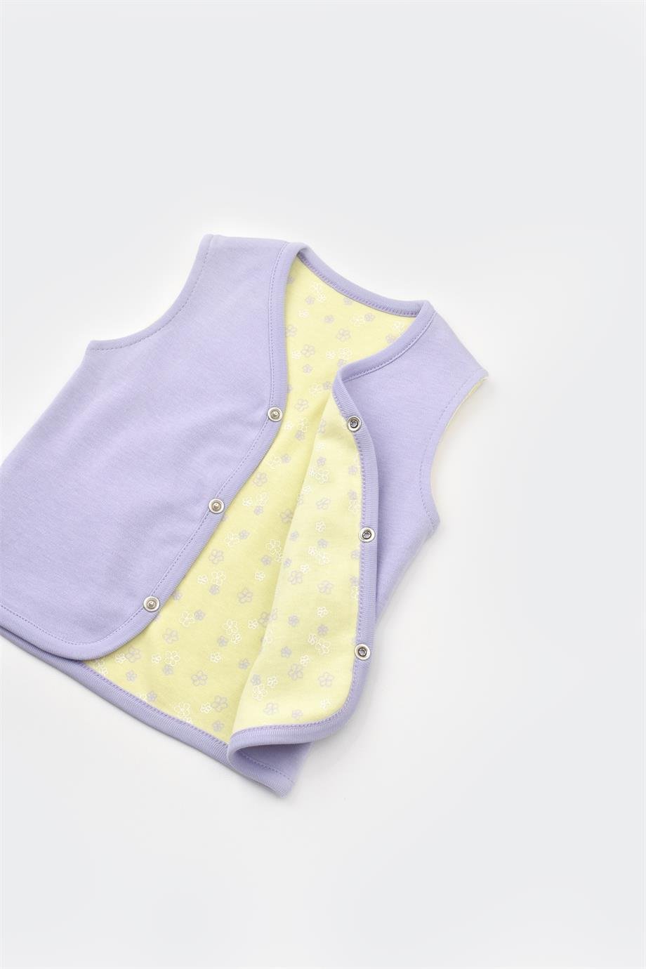 BİORGANİC LOVE YOU BABY ÇİFT TARAFLI PENYE YELEK YELLOW LAVENDER SET