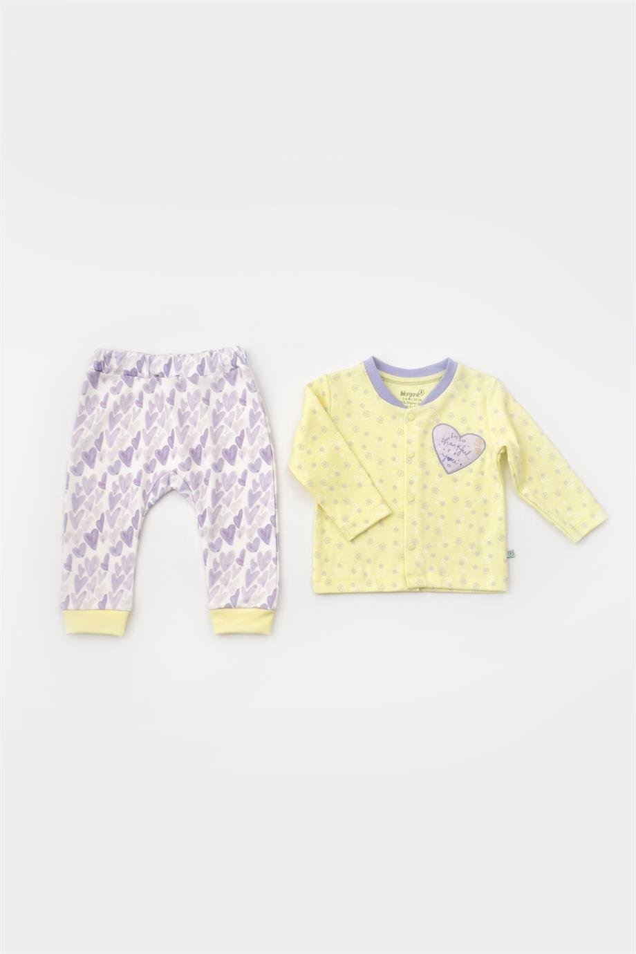 BİORGANİC LOVE YOU BABY PİJAMA TAKIMI YELLOW LAVENDER SET