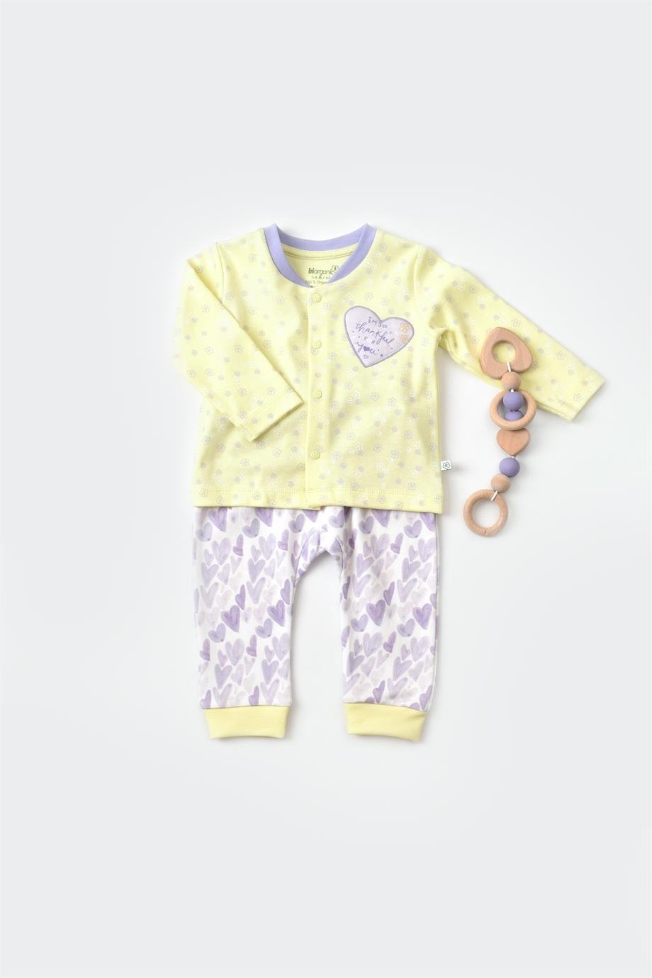 BİORGANİC LOVE YOU BABY PİJAMA TAKIMI YELLOW LAVENDER SET