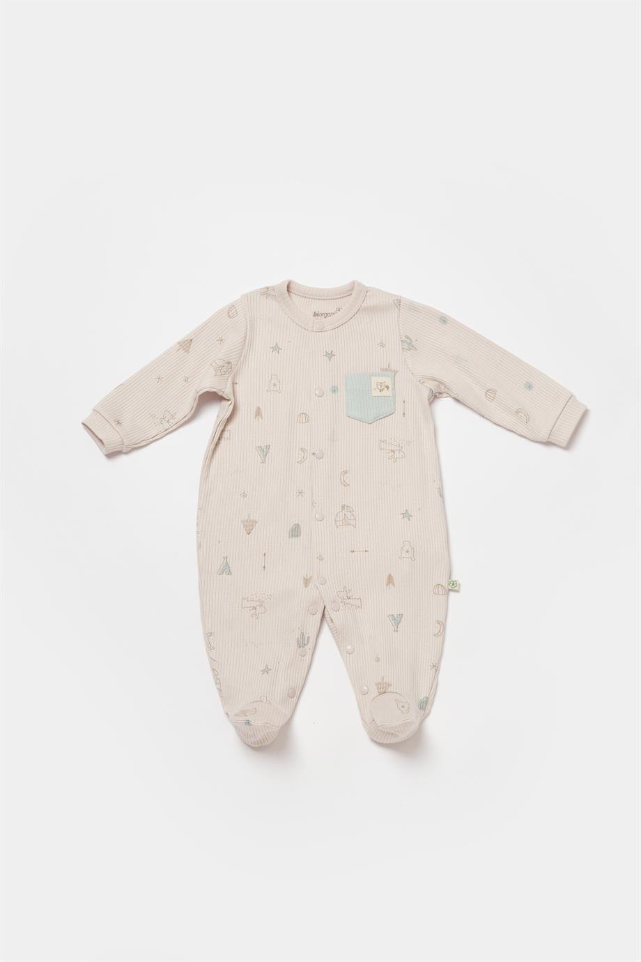 BİORGANİC MODAL HAPPY FOREST OVERALLS BEIGE-MINT SET
