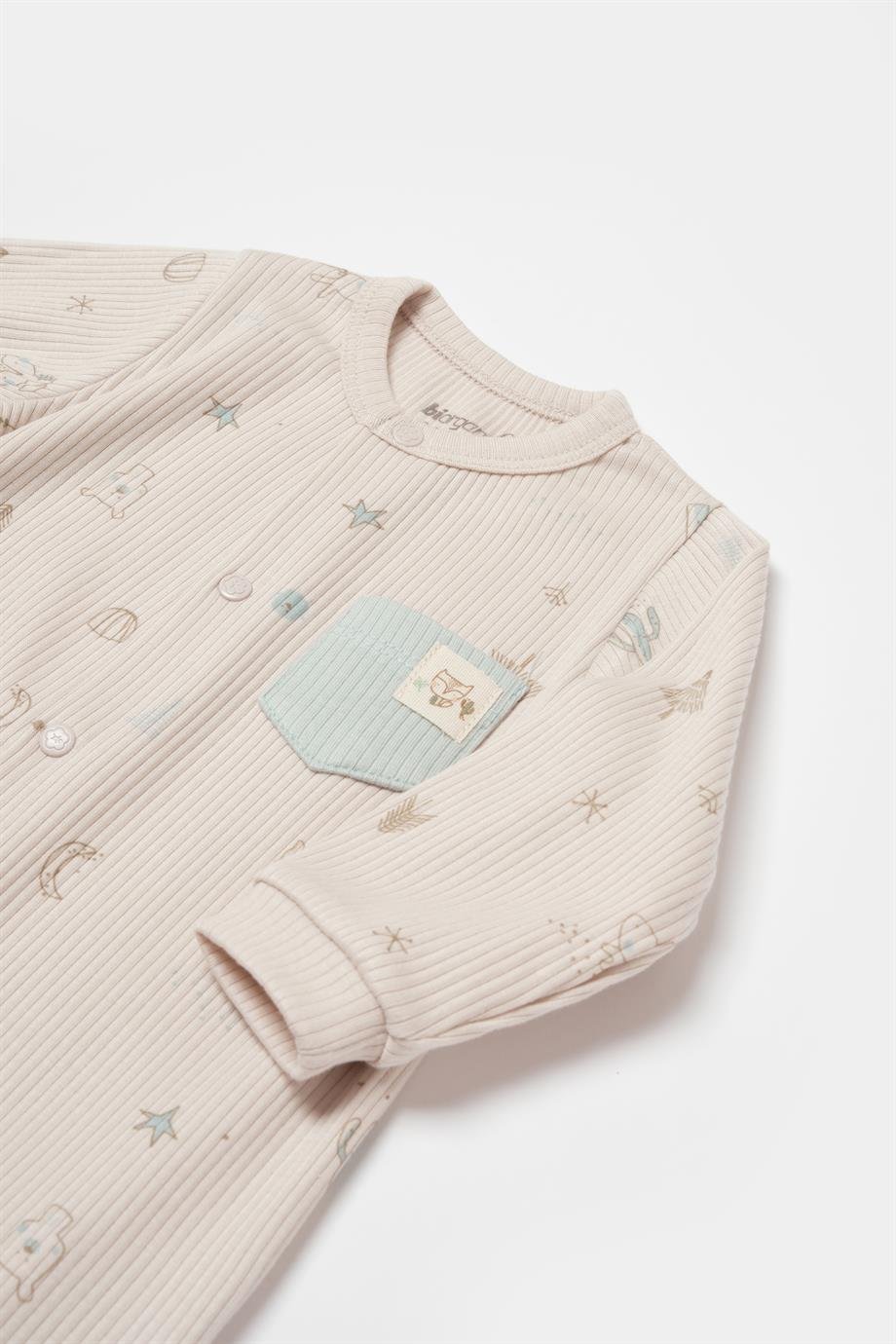 BİORGANİC MODAL HAPPY FOREST OVERALLS BEIGE-MINT SET