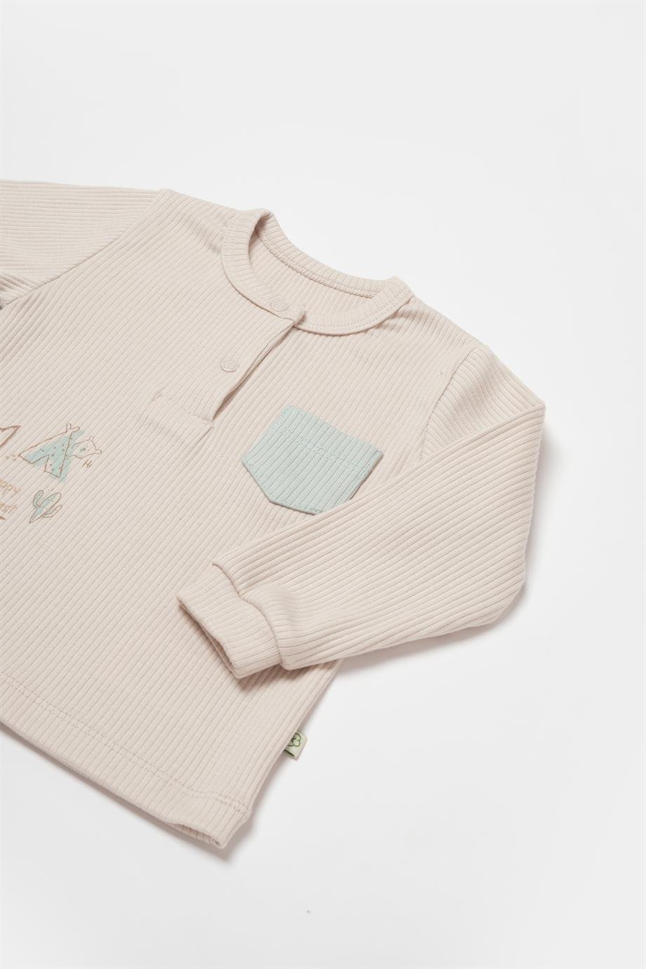 BİORGANİC MODAL HAPPY FOREST SWEATSHIRT AND TROUSERS BEIGE-MINT SET