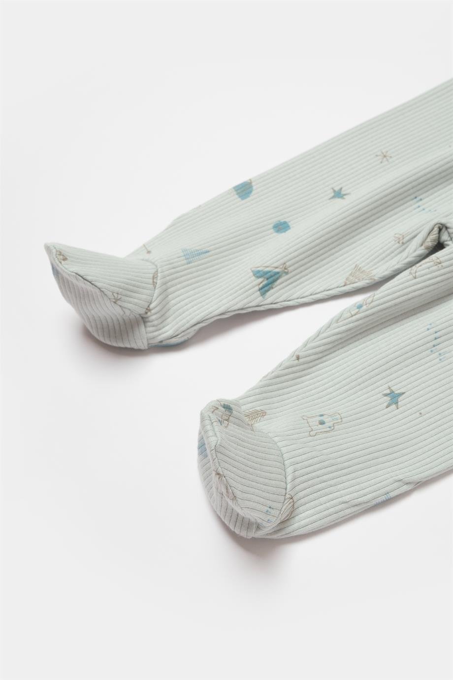 BİORGANİC MODAL HAPPY FOREST TROUSERS WITH FEET BEIGE-MINT SET