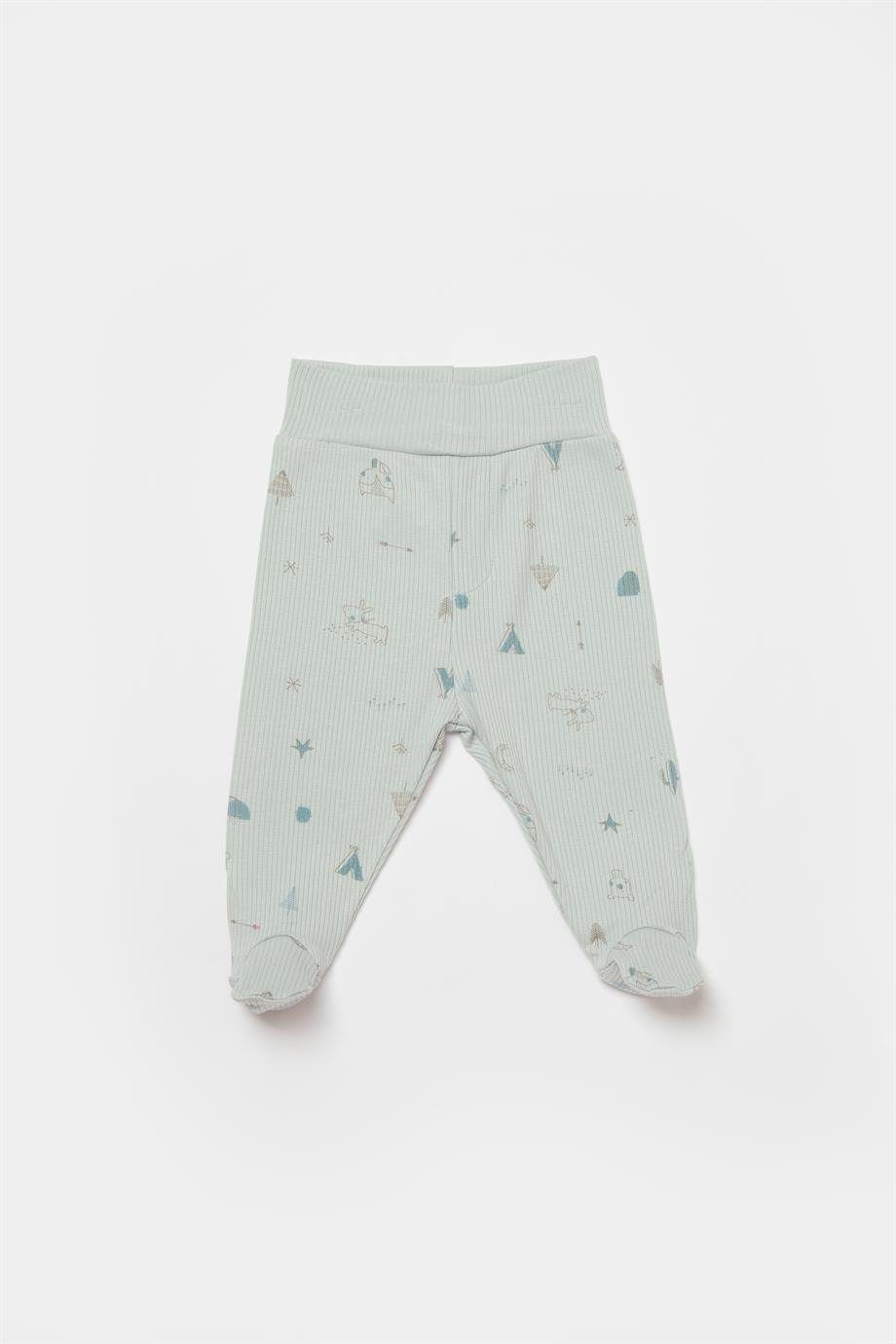 BİORGANİC MODAL HAPPY FOREST TROUSERS WITH FEET BEIGE-MINT SET