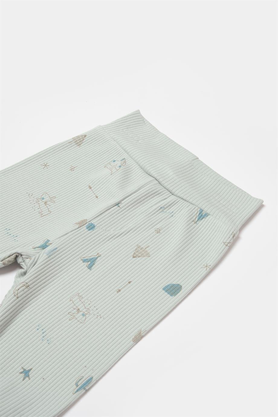 BİORGANİC MODAL HAPPY FOREST TROUSERS WITH FEET BEIGE-MINT SET
