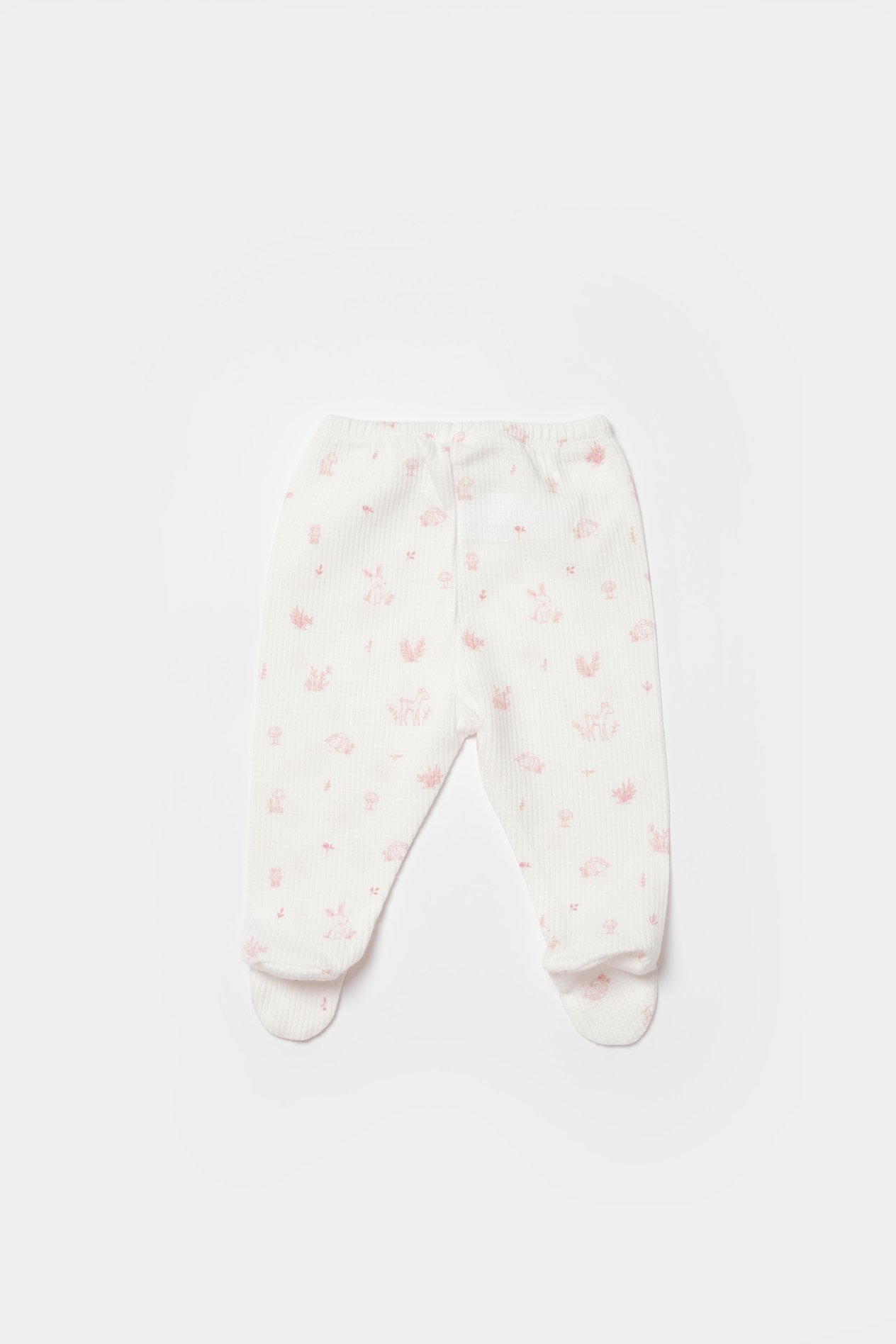 BİORGANİC WAFFLE DEER AND BIRD TROUSERS AND FEET ECRU-ROSE SET