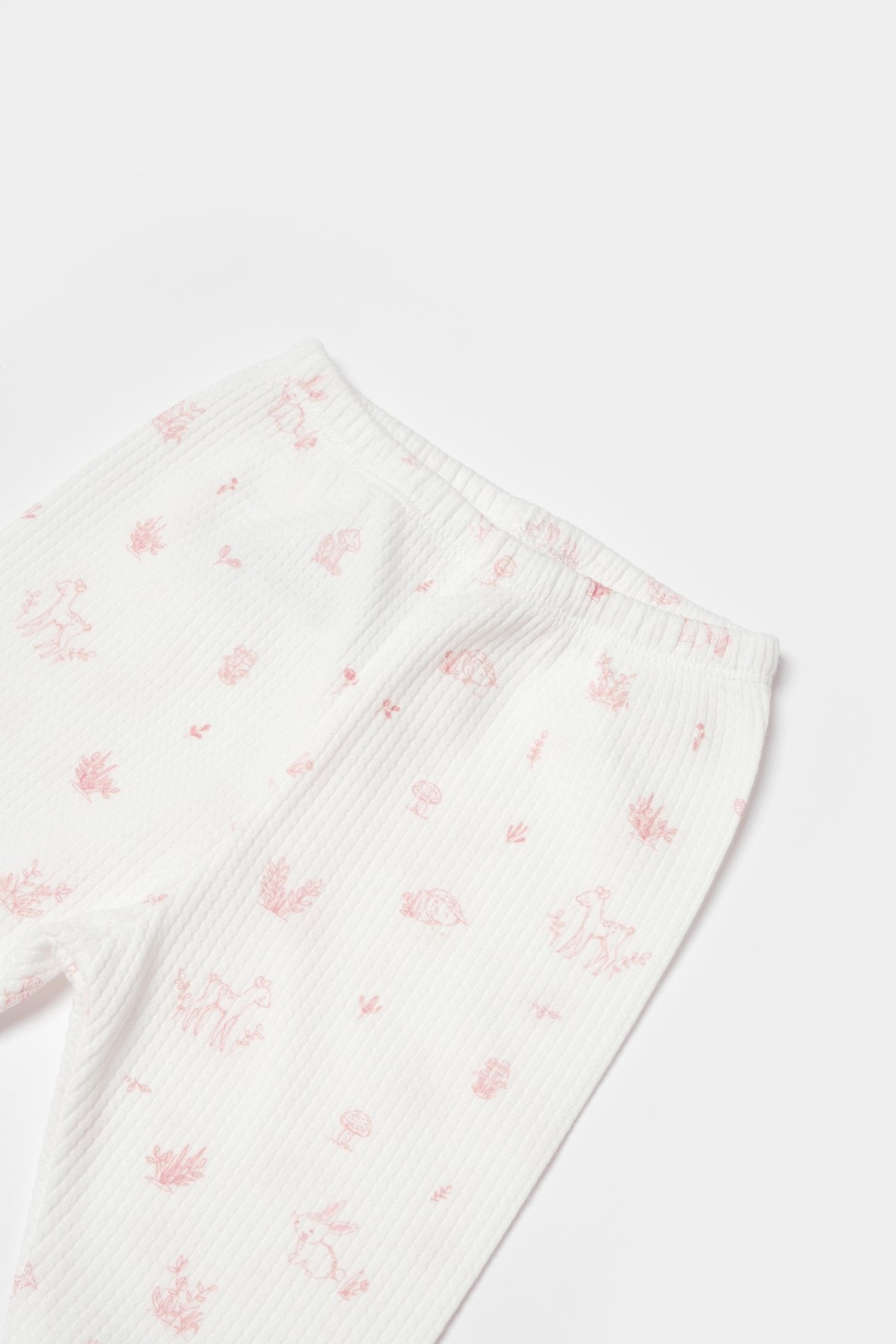 BİORGANİC WAFFLE DEER AND BIRD TROUSERS AND FEET ECRU-ROSE SET