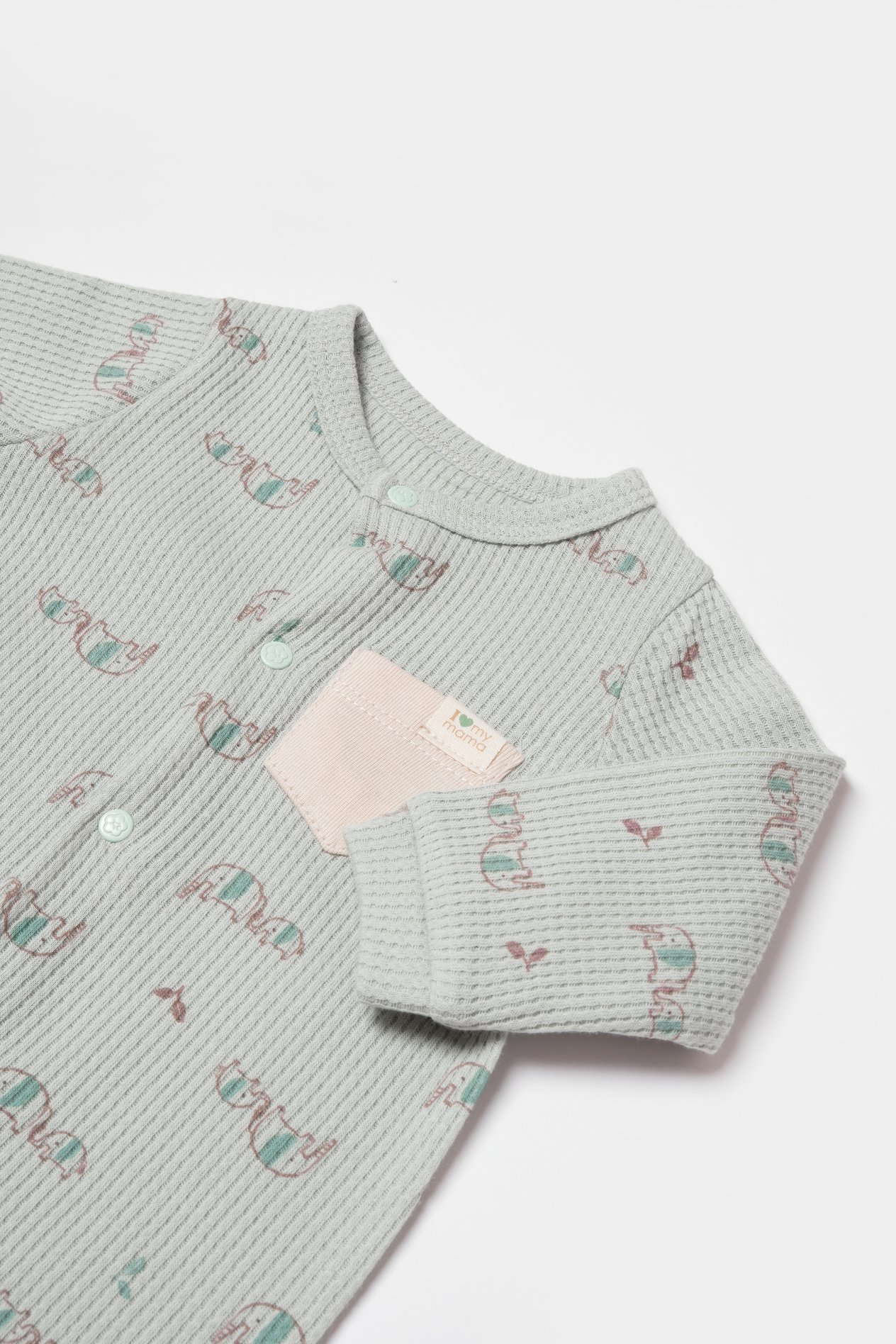 BİORGANİC WAFFLE I LOVE TO MY AMA OVERALLS BEIGE-MINT SET