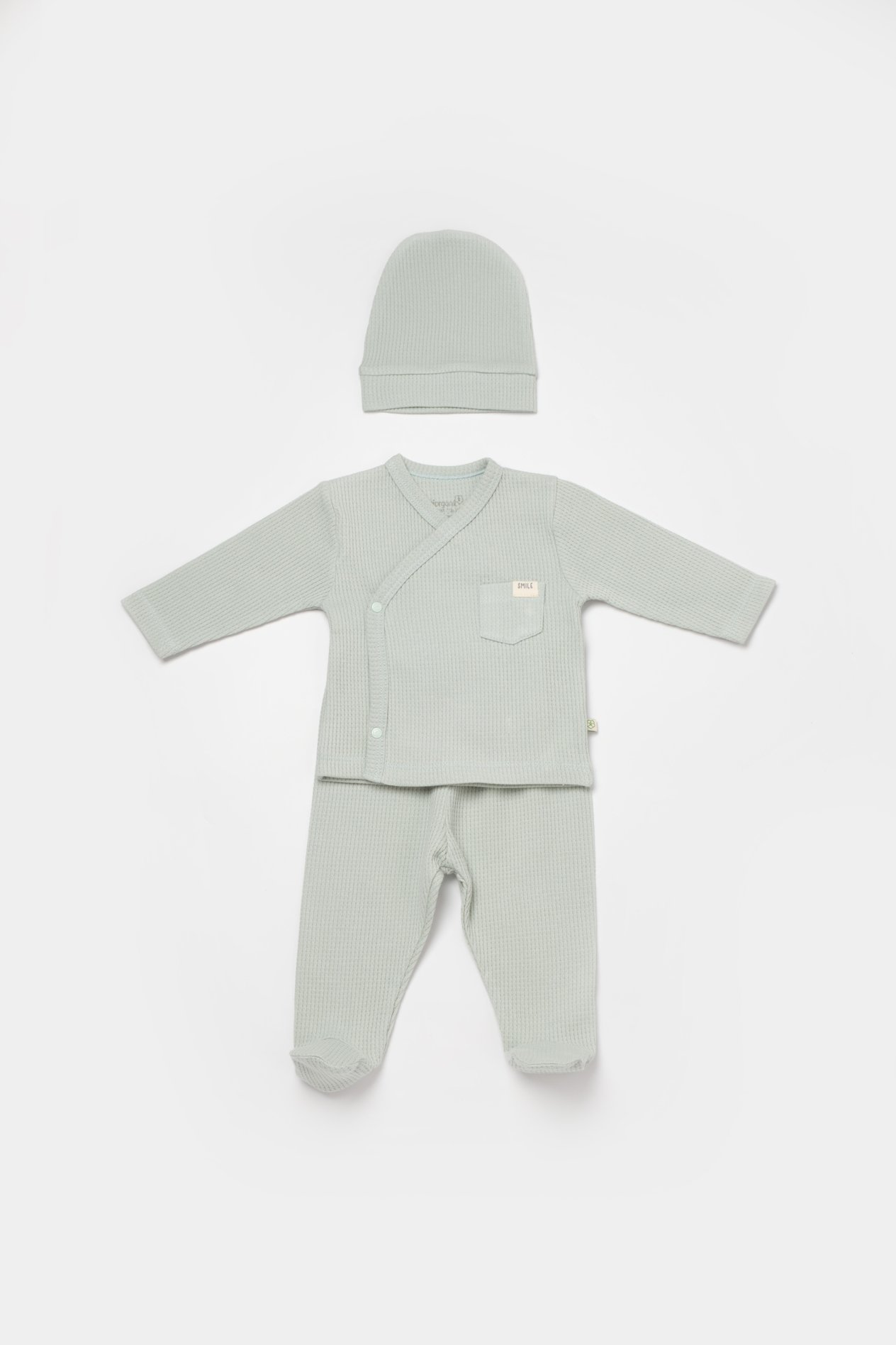 BİORGANİC WAFFLE SMİLE BABY UNDERWEAR 3 PIECE MİNT SET