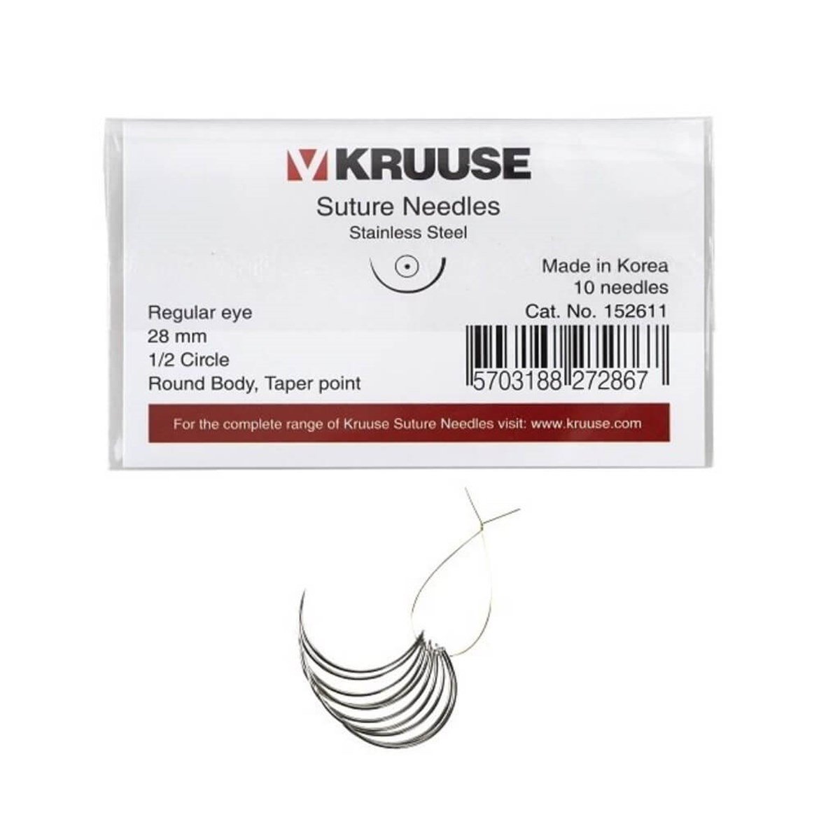 KRUUSE Sütür İğnesi Regular 1/2 Yuvarlak 28 mm (10 Ad)