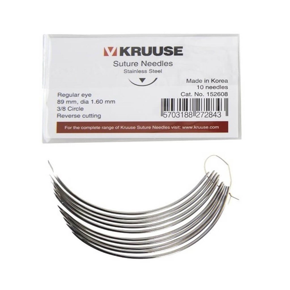 KRUUSE Sütür İğnesi Regular 3/8 Keskin 89 mm (10 Ad)  1,6 mm