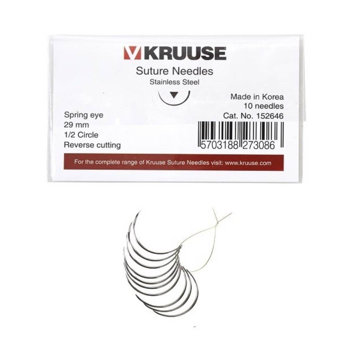 KRUUSE Sütür İğnesi Spring 1/2 Keskin 29 mm (10 Ad)