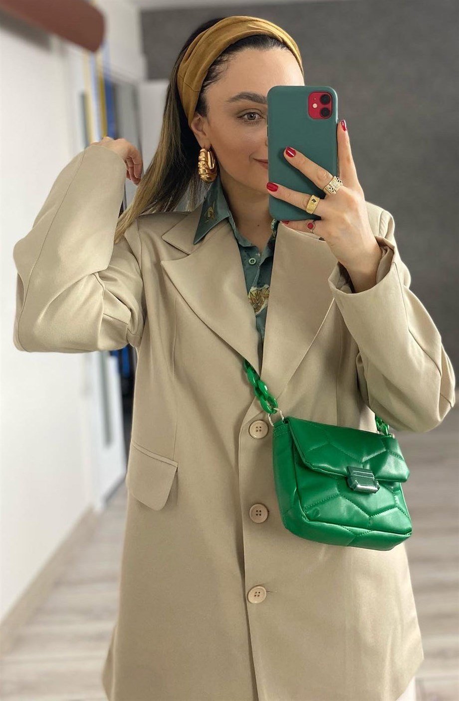 Taş Rengi 3 Düğme Detaylı Blazer Ceket