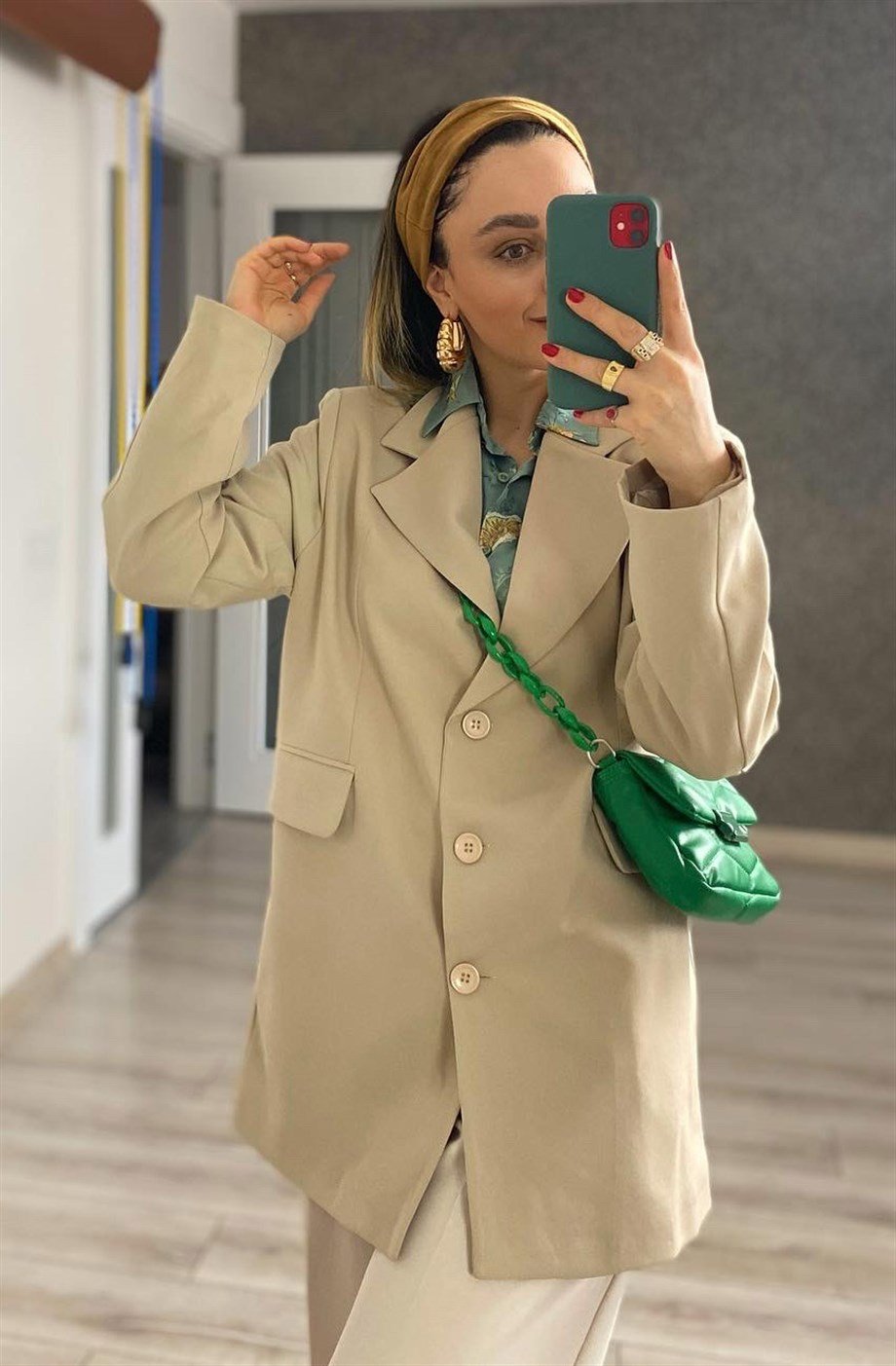 Taş Rengi 3 Düğme Detaylı Blazer Ceket