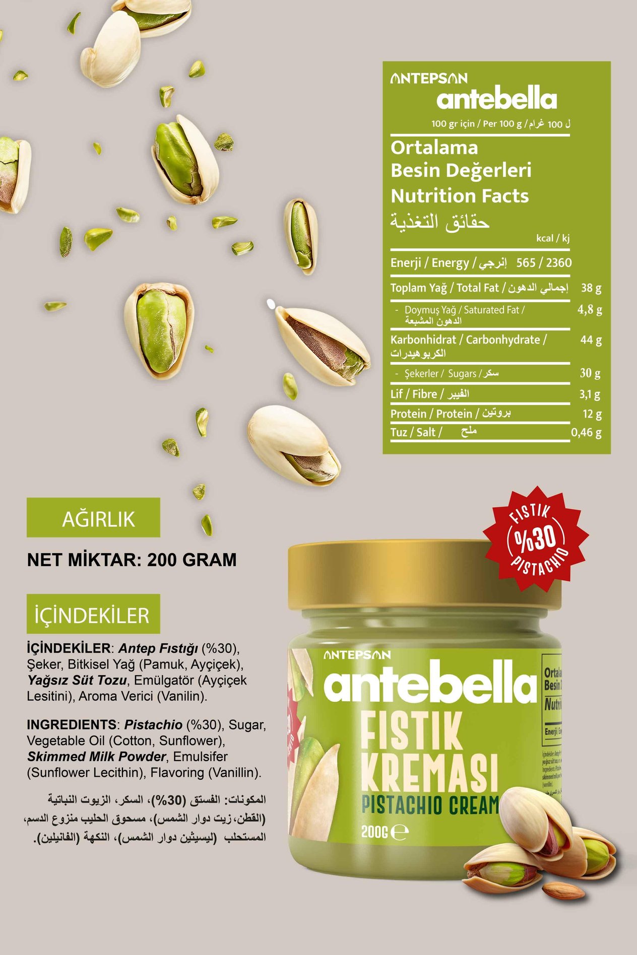 Antebella Antep Fıstık Kreması 200 g x 2