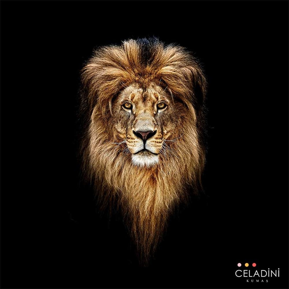 100x100 cm Aslan Kafası Pano Baskılı Koltuk Kumaşı