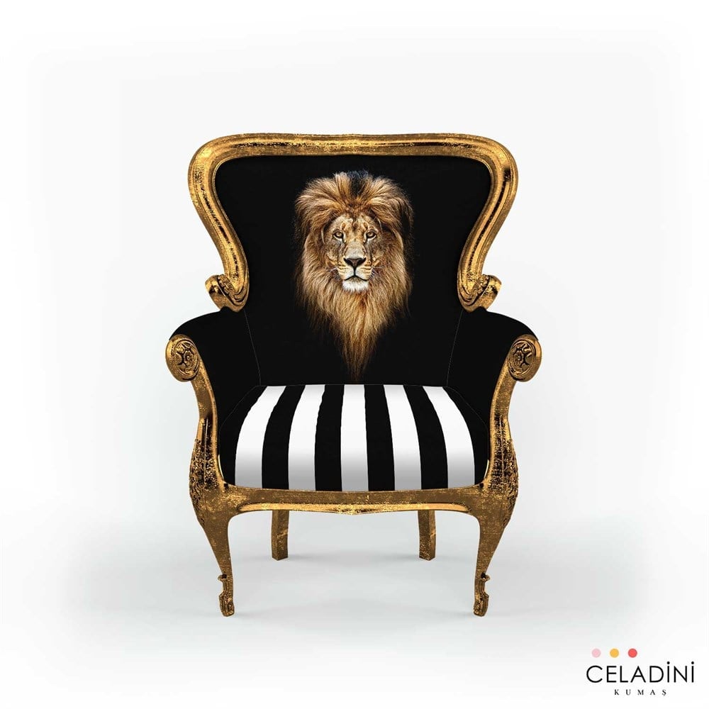 100x100 cm Aslan Kafası Pano Baskılı Koltuk Kumaşı
