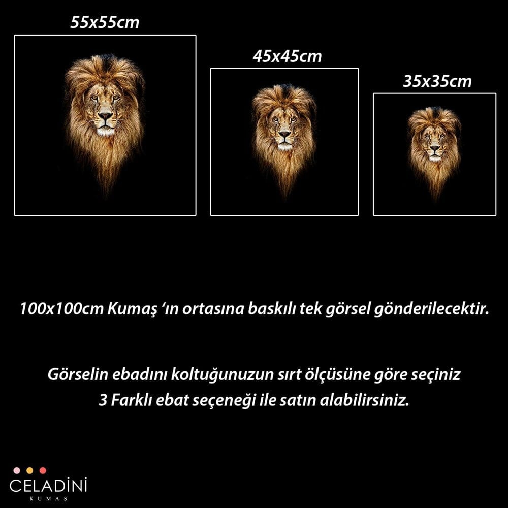 100x100 cm Aslan Kafası Pano Baskılı Koltuk Kumaşı
