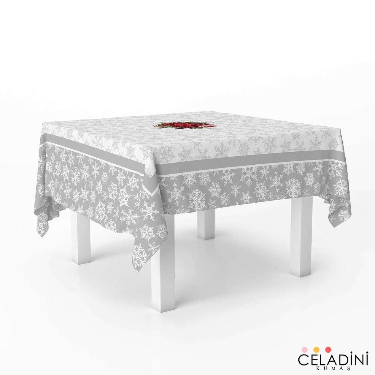140x140 cm Gri Yılbaşı Serisi Masa Örtüsü Kumaşı
