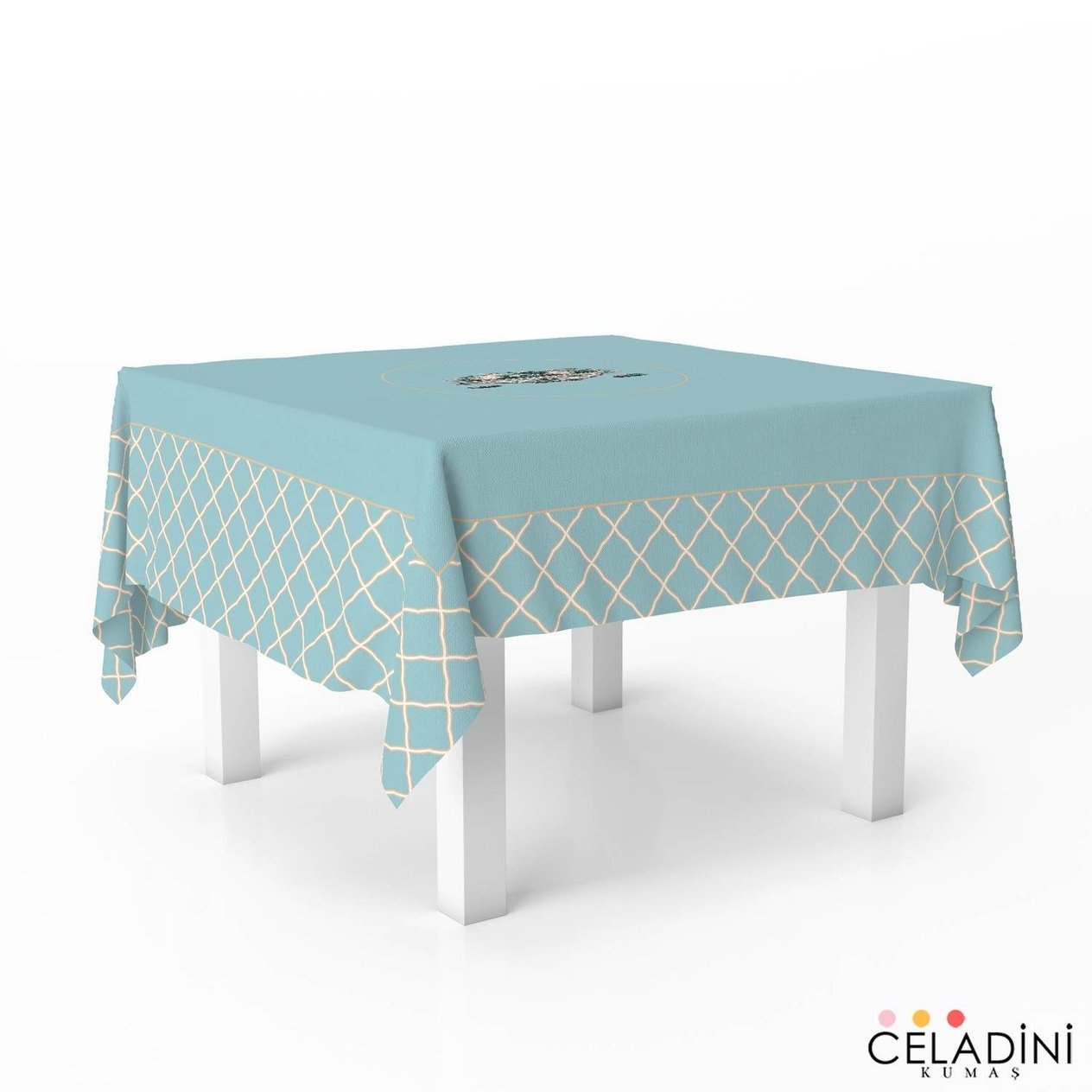 140x140 cm Kafes Motifli Ramazan Serisi Masa Örtüsü Kumaşı Mint Yeşil