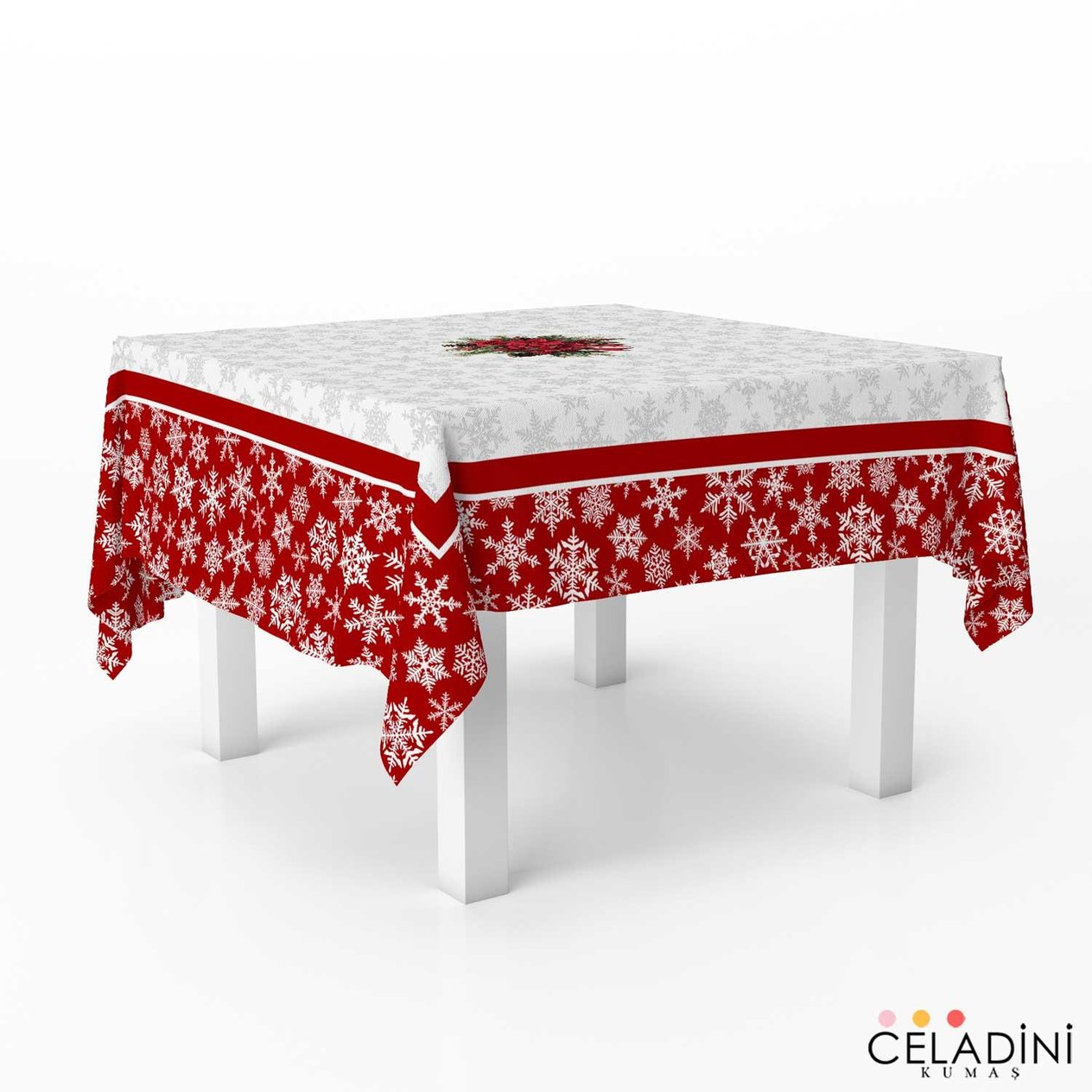 140x140 cm Kırmızı Yılbaşı Serisi Masa Örtüsü Kumaşı