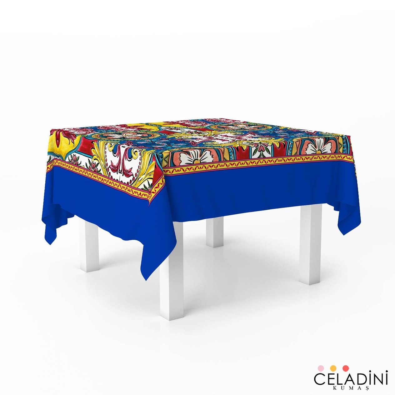 140x140 cm Milano Serisi Masa Örtüsü Kumaşı Mavi