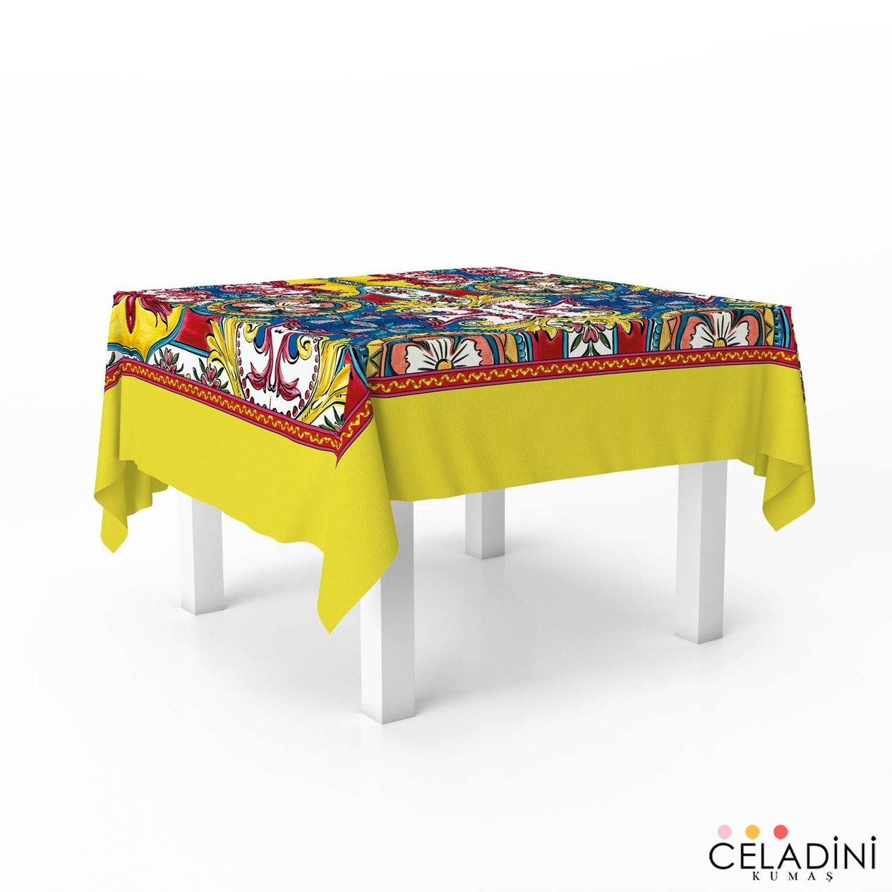 140x140 cm Milano Serisi Masa Örtüsü Kumaşı Sarı