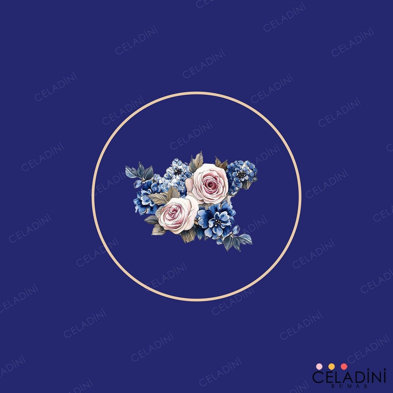 140x140 cm Selçuklu Motifli Ramazan Serisi Masa Örtüsü Kumaşı Lacivert