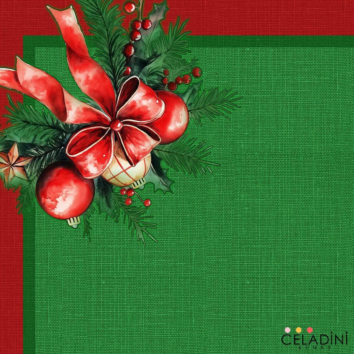 140x140 cm Yeşil Kırmızı Yılbaşı Serisi Masa Örtüsü Kumaşı