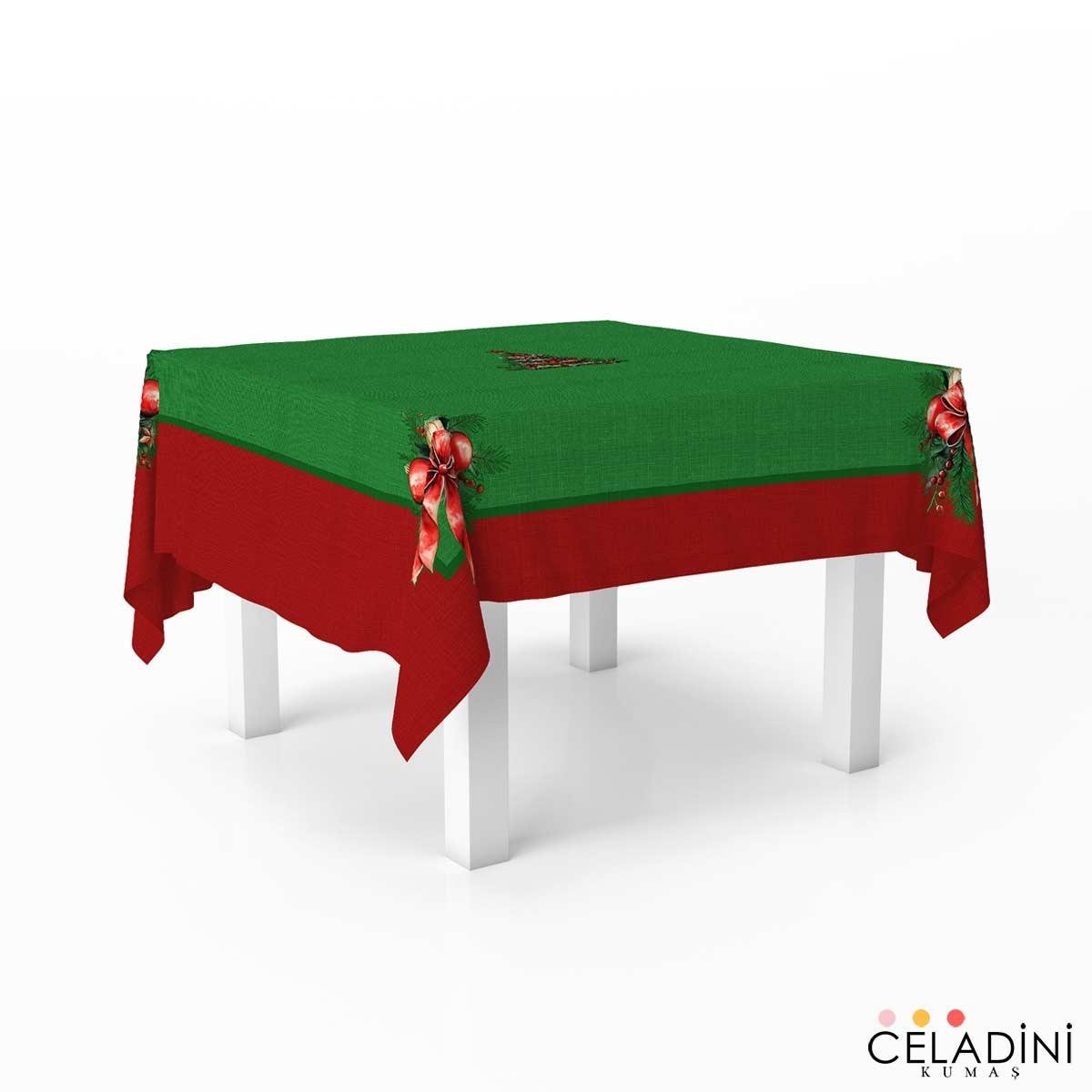 140x140 cm Yeşil Kırmızı Yılbaşı Serisi Masa Örtüsü Kumaşı